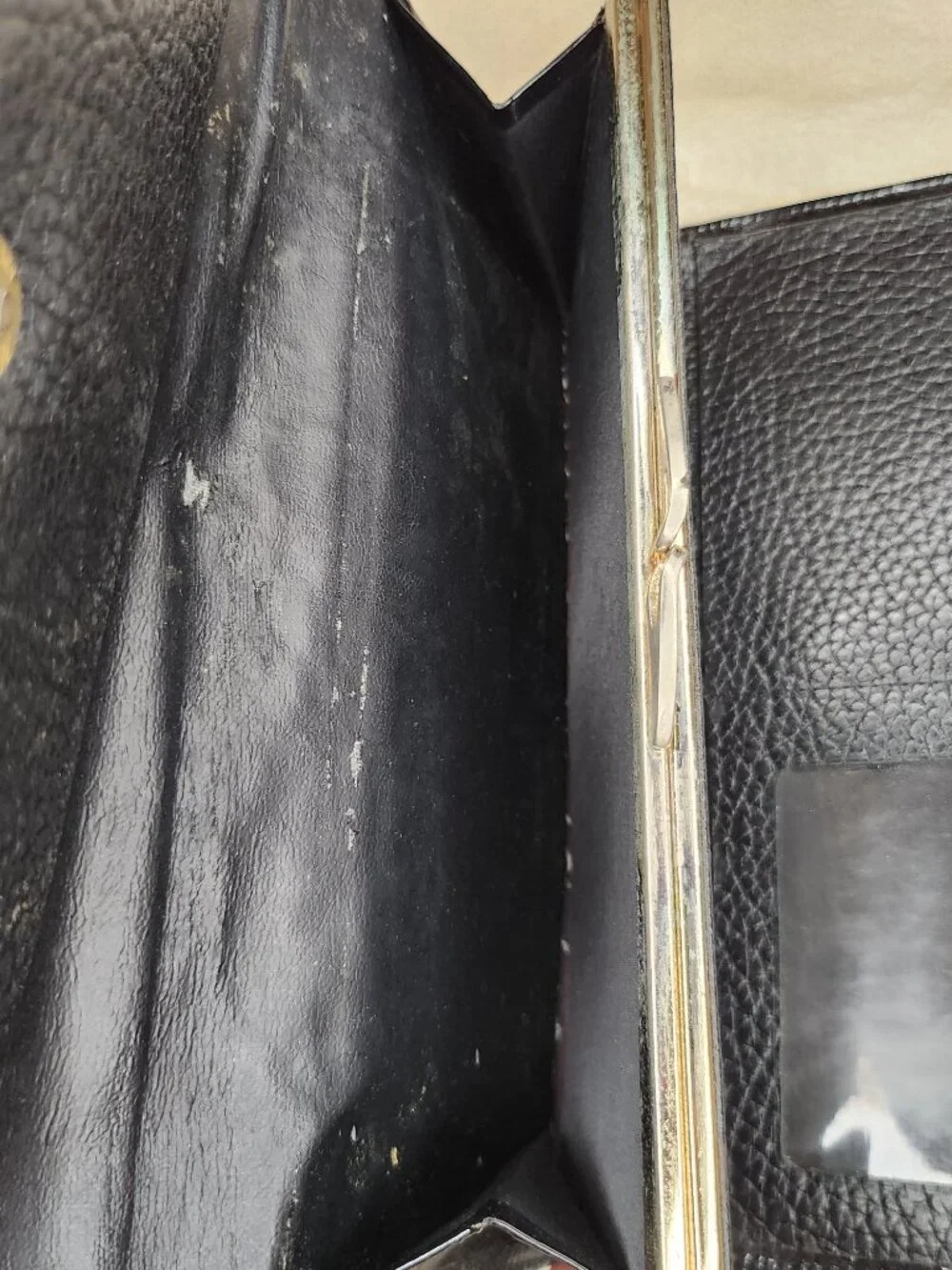 Vintage Esquire Black Patent Leather Clutch Wallet Snakeskin Trim